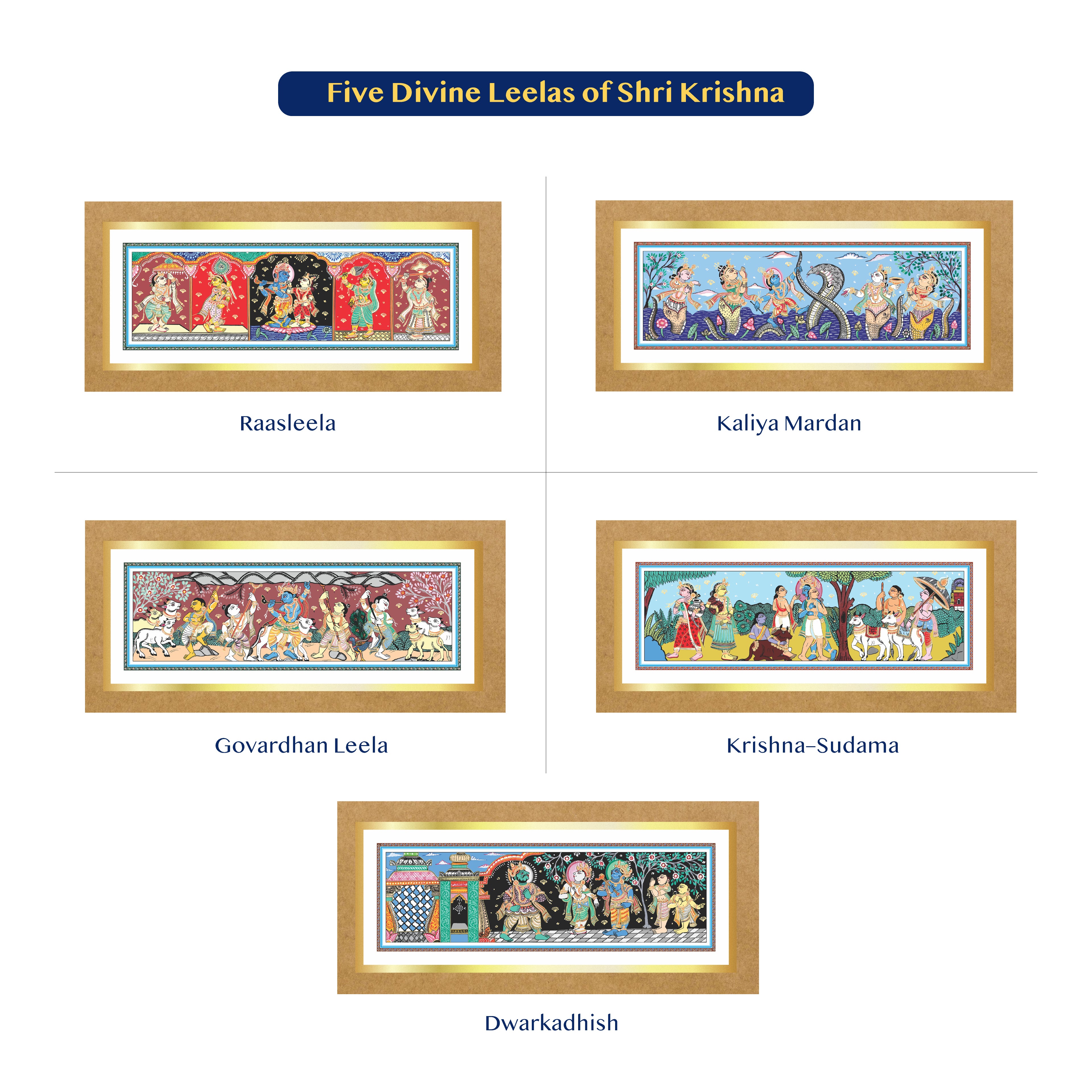 JPSR | Pattachitra Heritage Wall Art Collection | Shri Krishna Leela | Set 6 - 10 | Luxury Cultural Décor