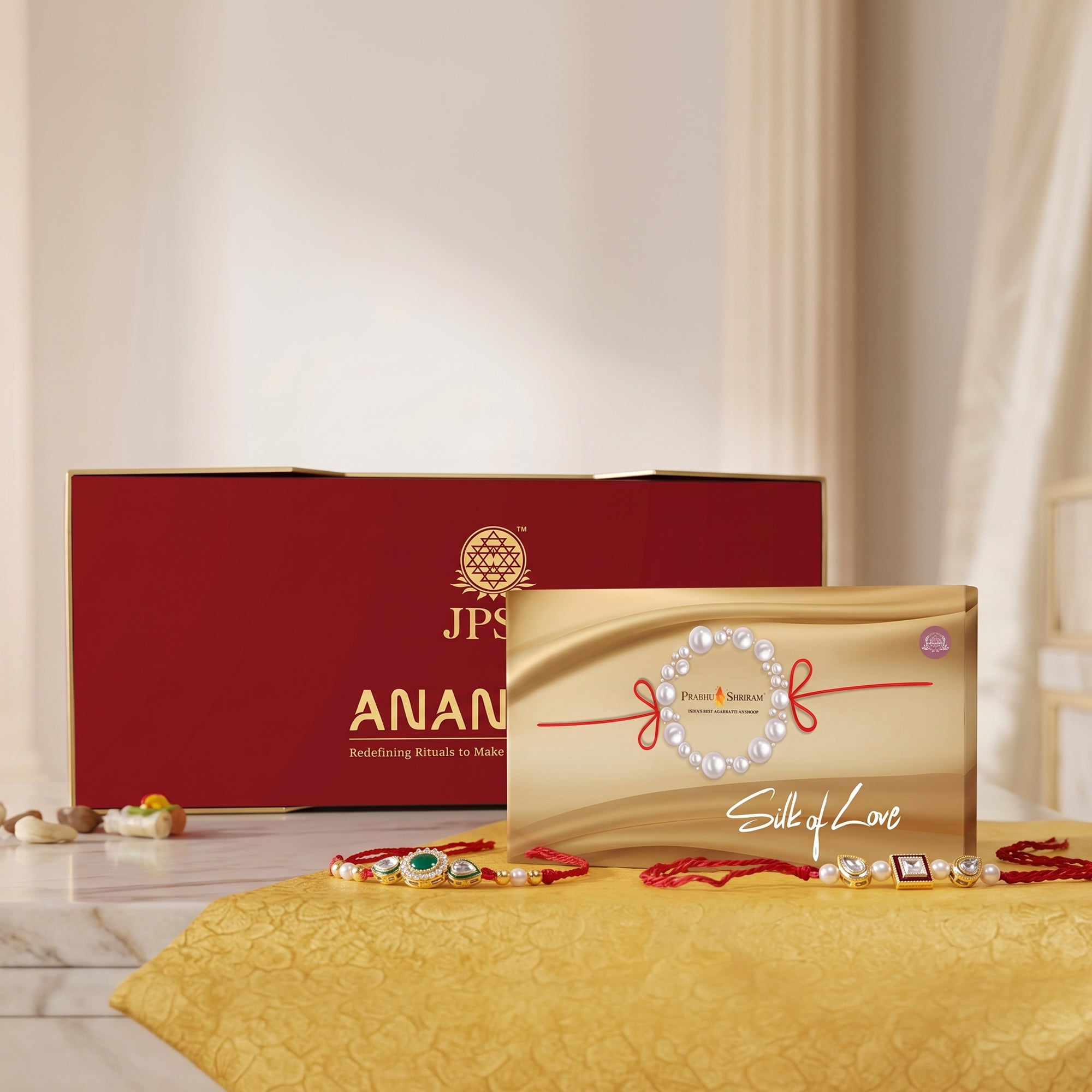 JPSR Anandam Ritual Box | Raksha Bandhan Blessing Gift Box with Heritage Silk Rakhi