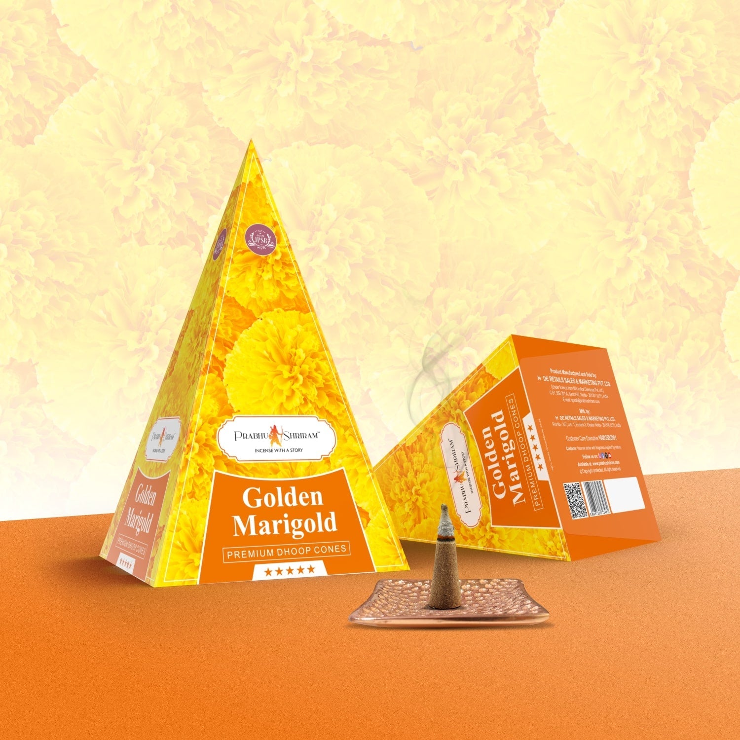 JPSR Prabhu Shriram Golden Marigold Pyramid Luxury Incense Cones