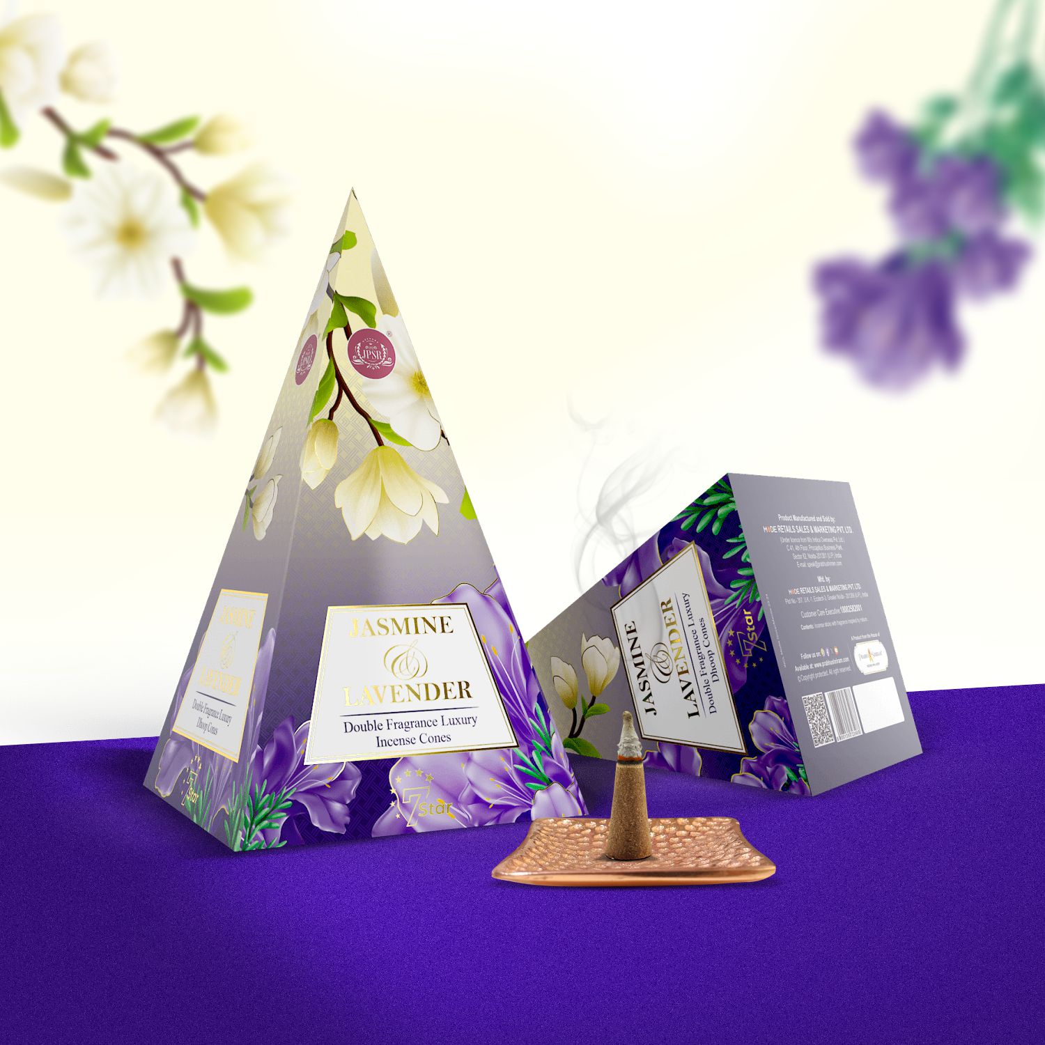 JPSR Prabhu Shriram Jasmine & Lavender Pyramid Luxury Incense Cones