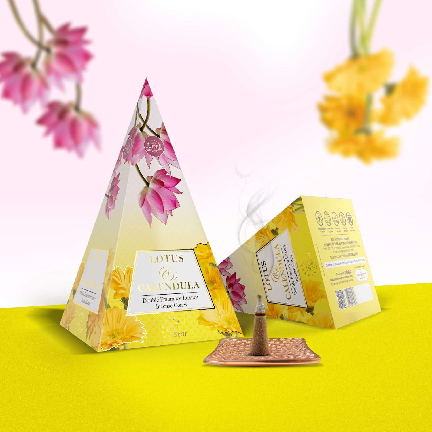 JPSR Prabhu Shriram Lotus & Calendula Pyramid Luxury Incense Cones