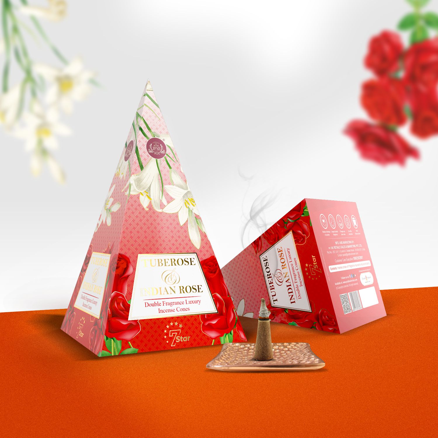 JPSR Prabhu Shriram Tuberose & Indian Rose  Pyramid Luxury Incense Cones