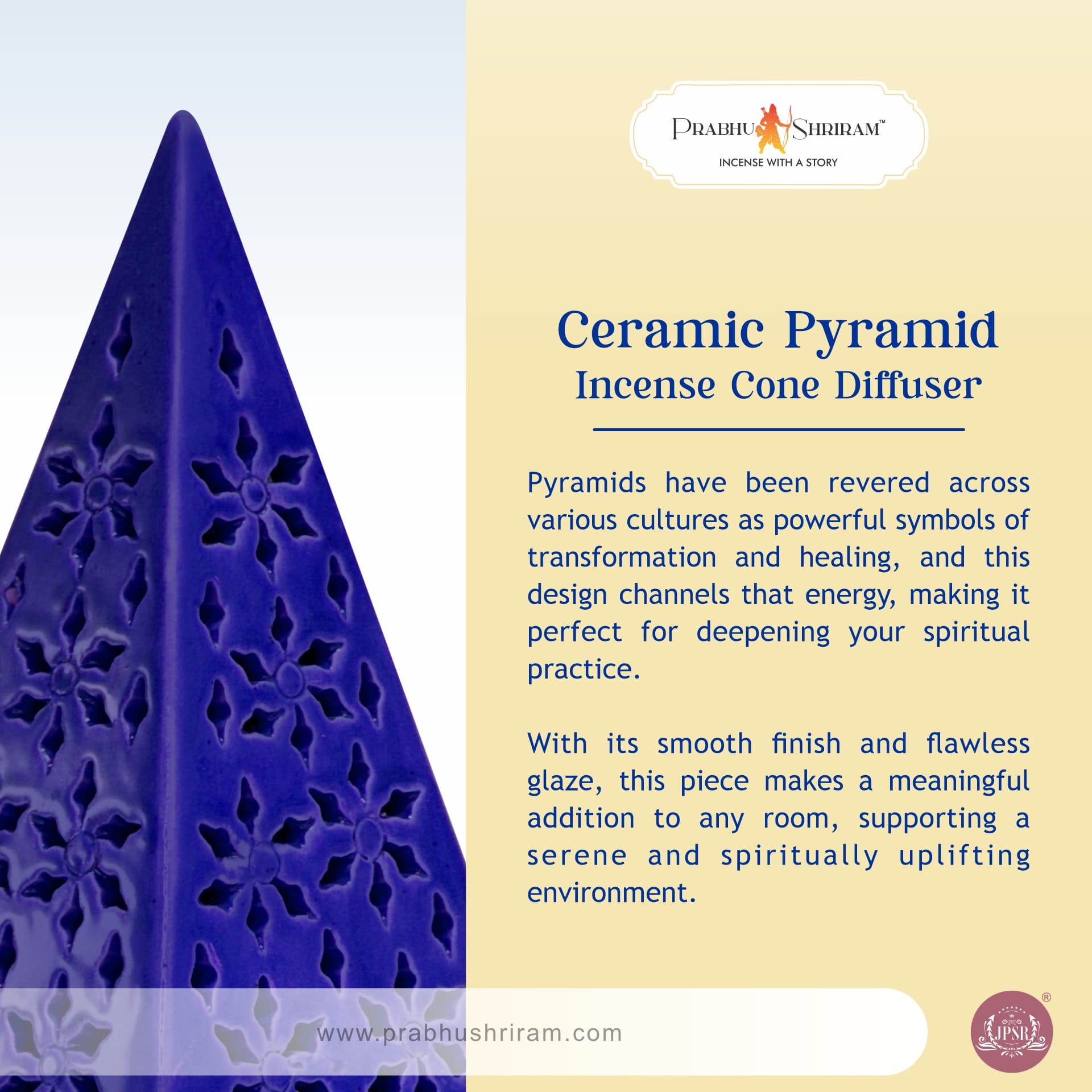 JPSR Prabhu Shriram Ceramic Pyramid Incense Cone Diffuser Blue