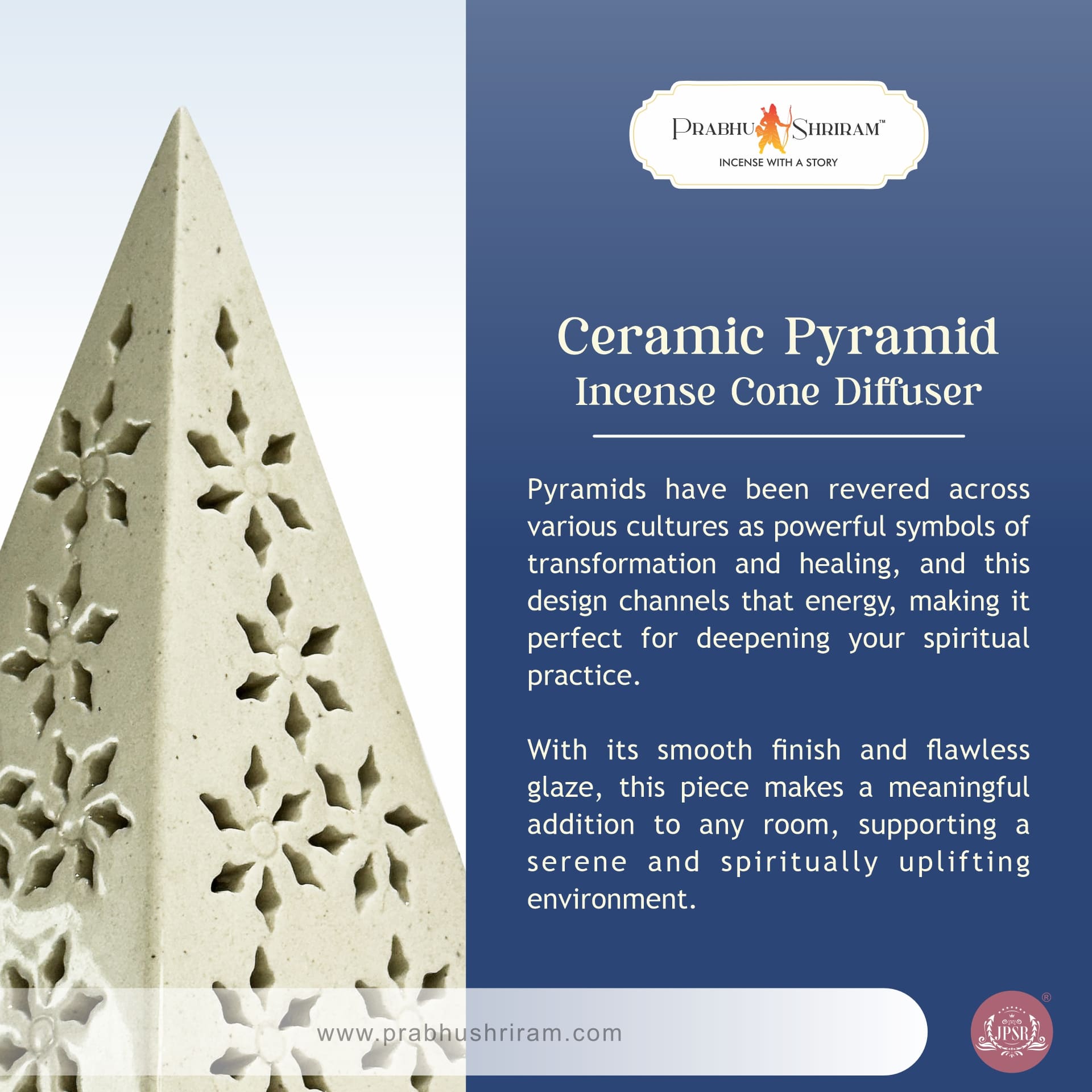 JPSR Prabhu Shriram Ceramic Pyramid Incense Cone Diffuser White
