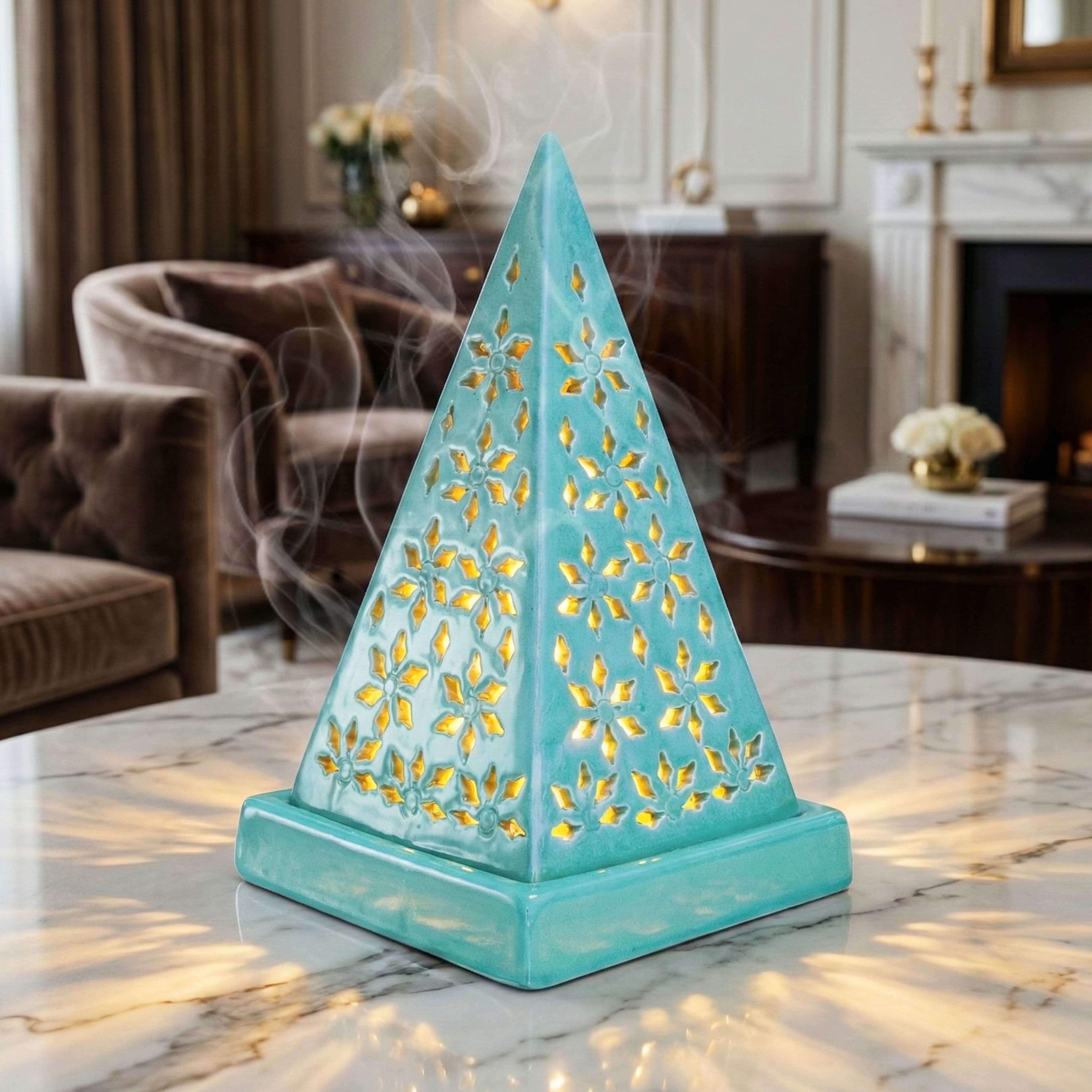 Ceramic Pyramid Incense Cone Diffuser Sea Green JPSR Prabhu Shriram