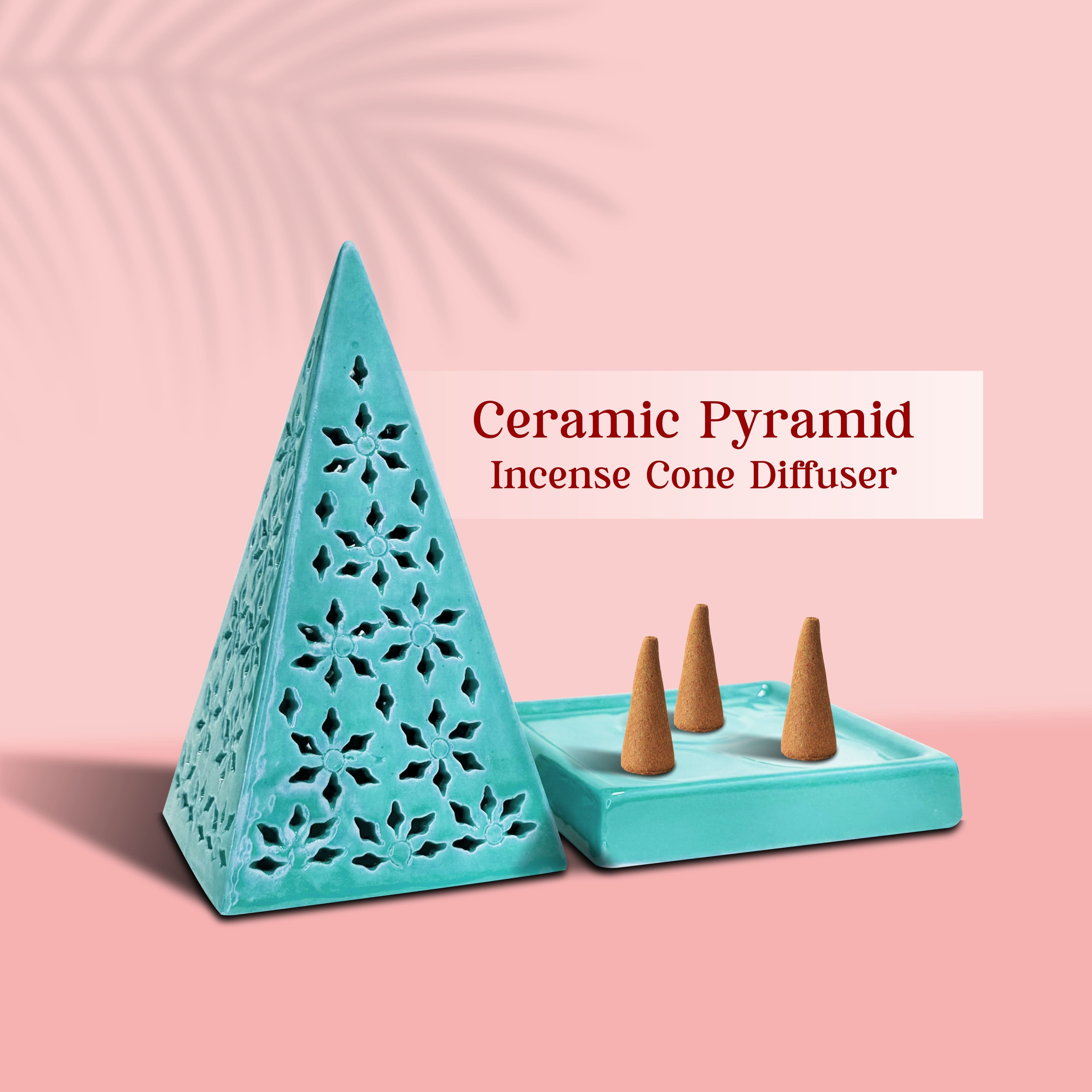 Ceramic Pyramid Incense Cone Diffuser Sea Green JPSR Prabhu Shriram