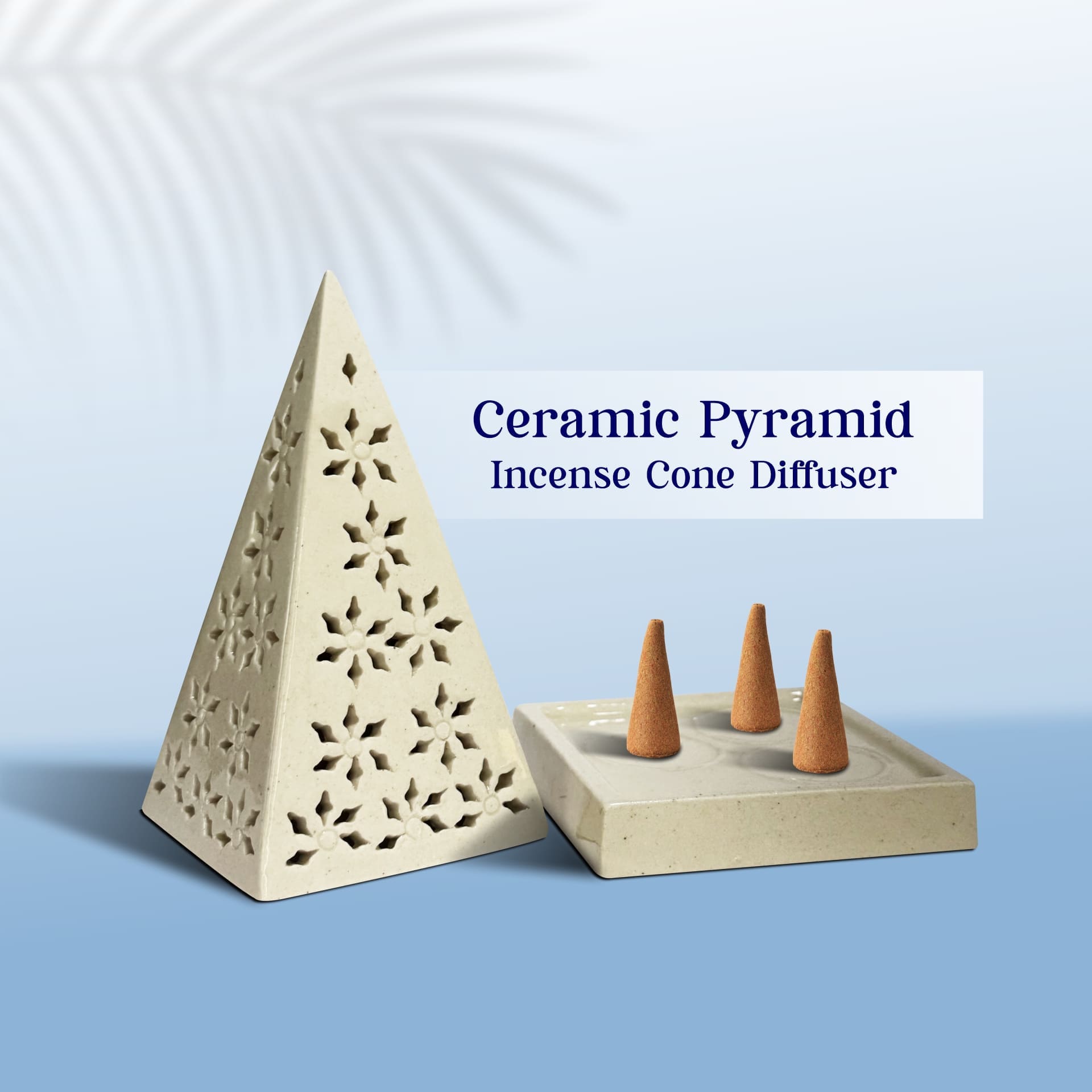 Ceramic Pyramid Incense Cone Diffuser White JPSR Prabhu Shriram
